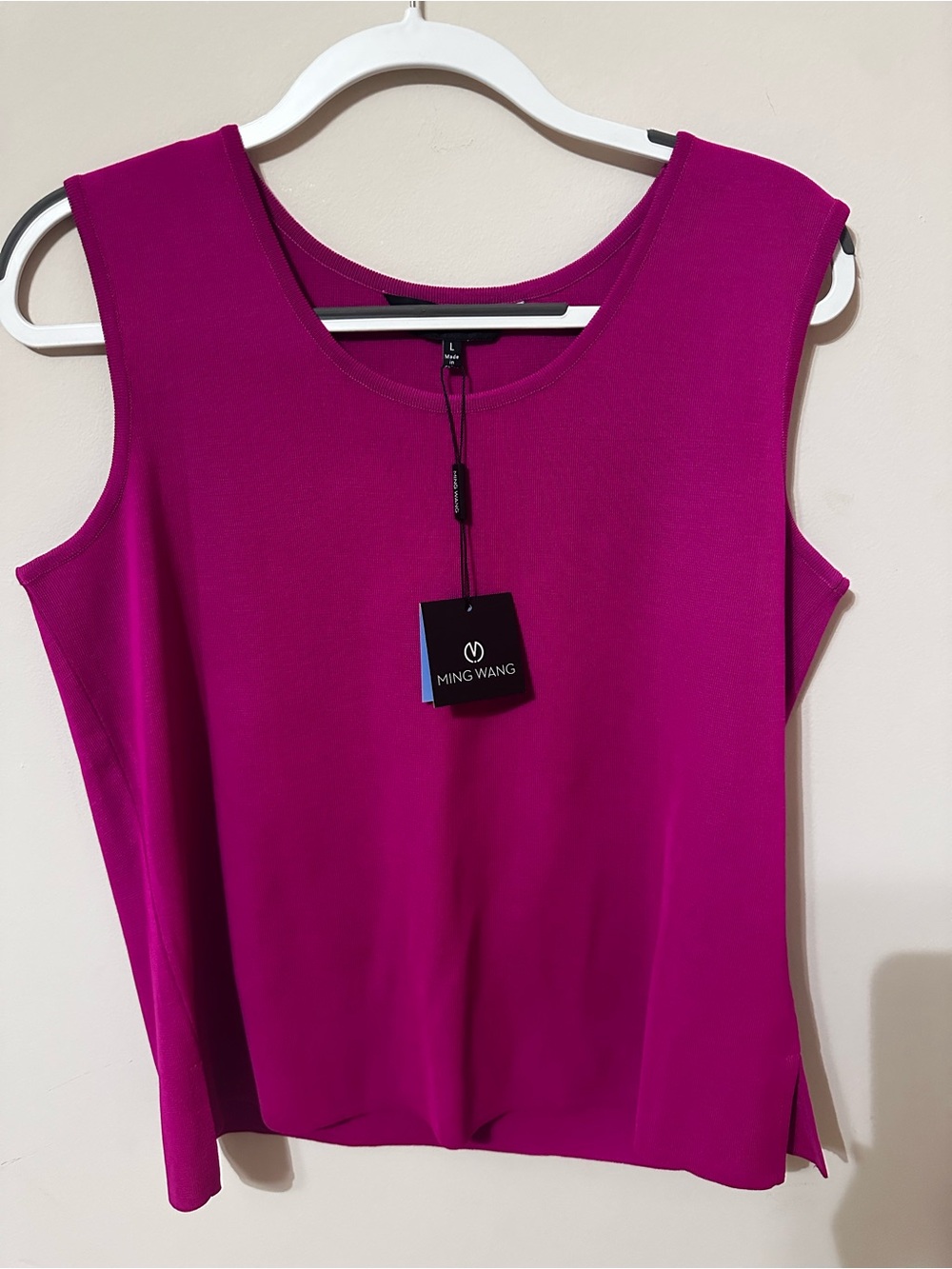 NEW MING WANG mid-length scoop neck tank top in a magenta color